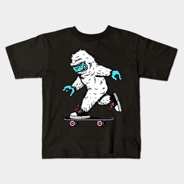 Skateboarding Yeti Kids T-Shirt by CyberpunkTees